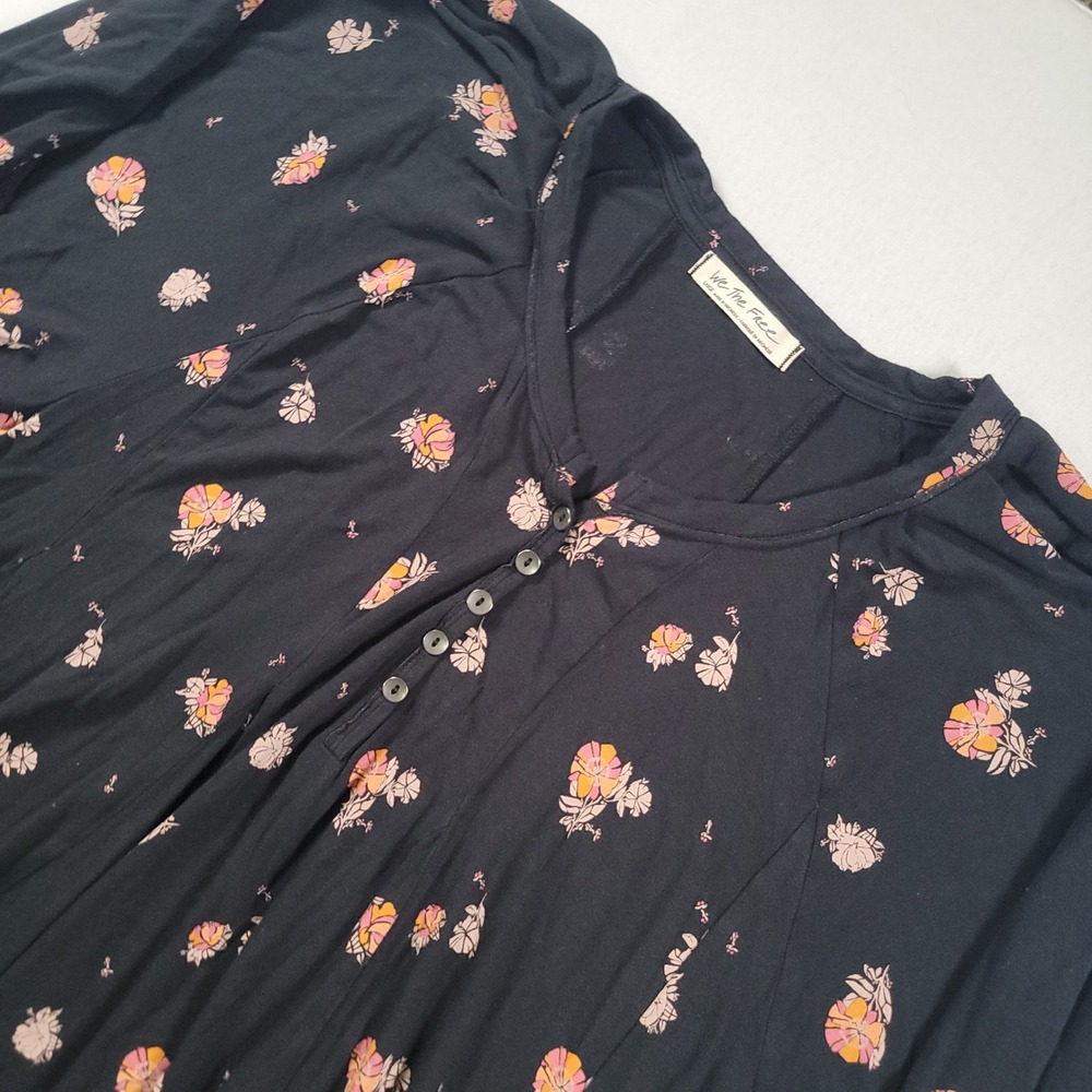 We The Free Winter Sun Tunic Dress Womens L Black Floral‎ Henley Flowy Viscose